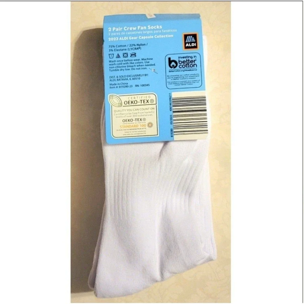 🍂🧦ALDI Women Sz 4/10 2 Pair White Crew Socks 2023 CAPSULE COLLECTION - Picture 2 of 3